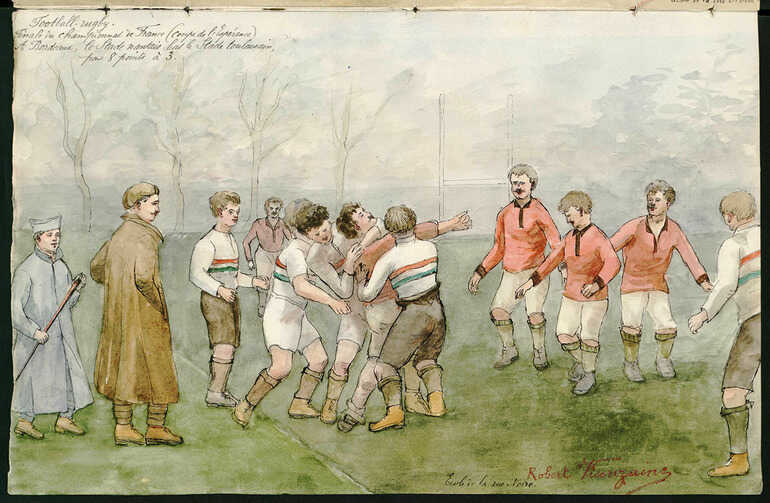 Dessin d'élève de l'école de la rue Noire de la finale du championnat de France de rugby