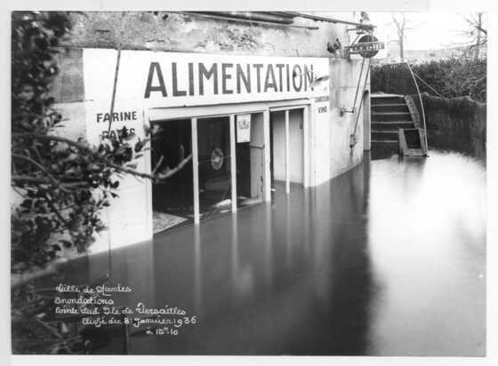 Inondations de janvier 1936, pointe sud de l'île de Versailles
