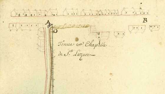 Extrait du plan d’une partie du chemin de Rennes montrant l’ancienne léproserie Saint-Lazare