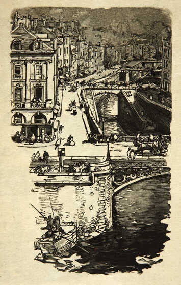 «L’embouchure de l’Erdre sur le futur cours des 50 otages», gravure sur bois d'Auguste Lepère