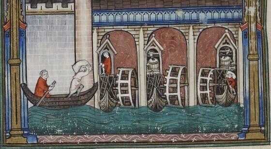 Ponts de Paris avec des moulins à blé