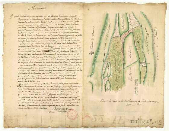 Plan de la tête de la pré d'Amont et l'isle Launay