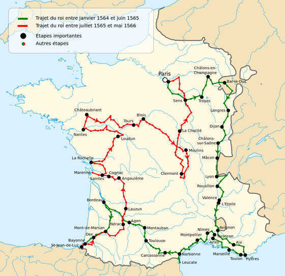 Carte du Grand Tour de France effectué par Charles IX entre 1564 et 1566