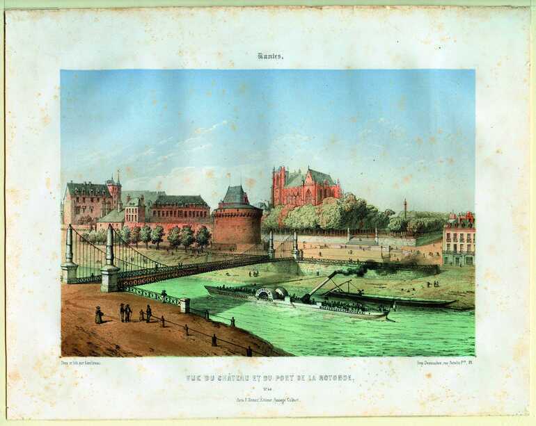 Lithographie, <i>Vue du château et du pont de la Rotonde</i>