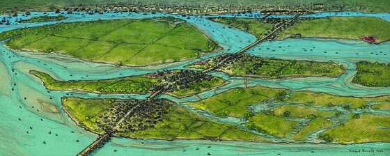 Vue illustrative de la ligne des ponts au 18e siècle