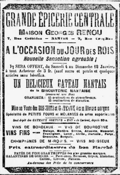 Publicité de la Grande Épicerie Centrale à l’occasion de l’Épiphanie