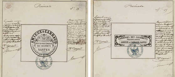 Les deux premières marques de fabrique déposées par la Maison Amieux-Carraud en 1863