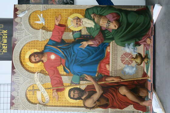 Huile sur toile,  <i> Le Christ entre Moïse et Saint Jean-Baptiste</i> 