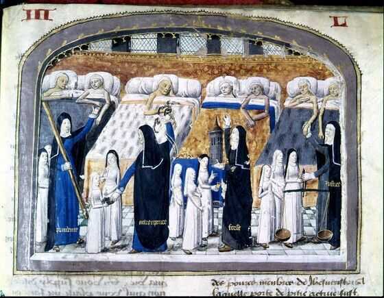 Enluminure issue du « Livre de vie active de l'Hôtel Dieu de Paris »