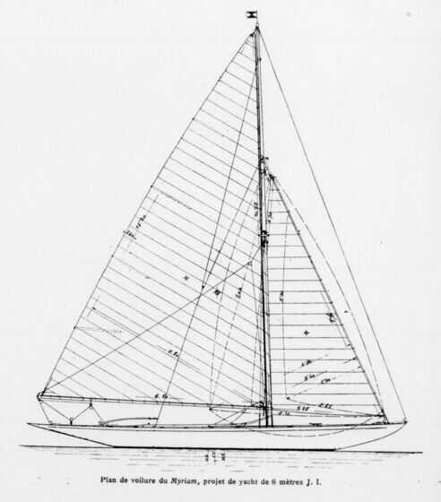 Plan de voilure du « Myriam », yacht de 6 mètres JI, tracé par Eugène Cornu