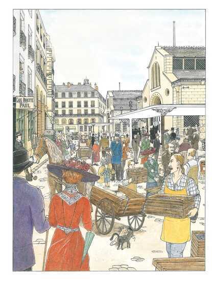 Marché aux poissons de l'Île Feydeau en 1910, extrait de la bande-dessinée « Le Manifeste »