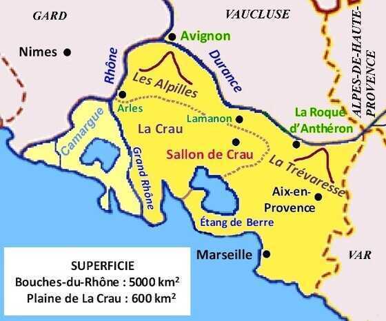 Carte des Bouches-du-Rhône et de la Crau