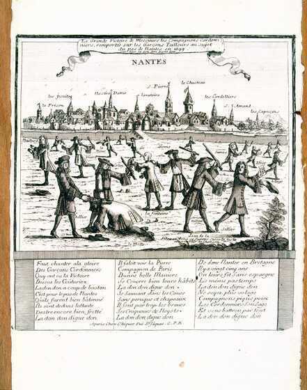 Gravure sur cuivre de <i>La grande victoire des compagnons cordonniers sur les garçons tailleurs</i>