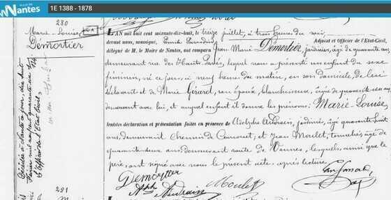 Registre des actes de naissances de Nantes de l’an 1878