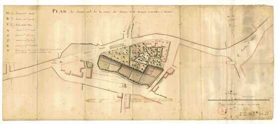 Plan du chemin neuf de la route de Vannes et de Rennes arrivant à Nantes
