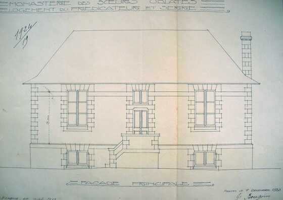 Élévation de la façade principale de la maison du Prédicateur du couvent des Oblates