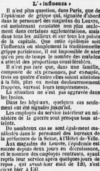 Article du Phare de la Loire du 15 décembre 1889 sur l’influenza
