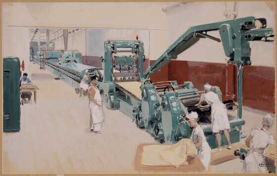 Ligne de fabrication de la pâte dure, usine LU, vers 1955