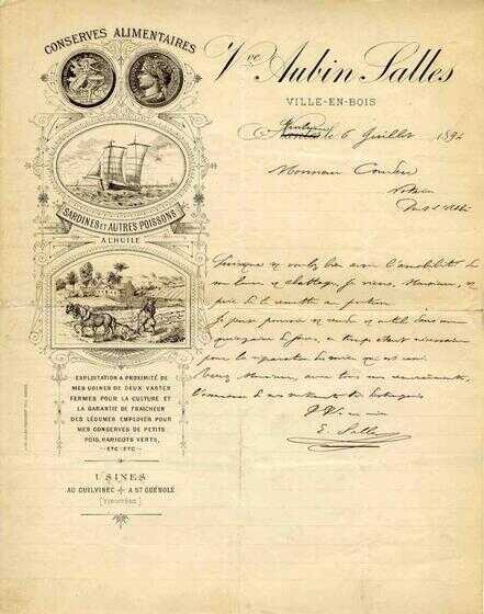 Lettre de la Maison Veuve Aubin Salles du 6 juillet 1894
