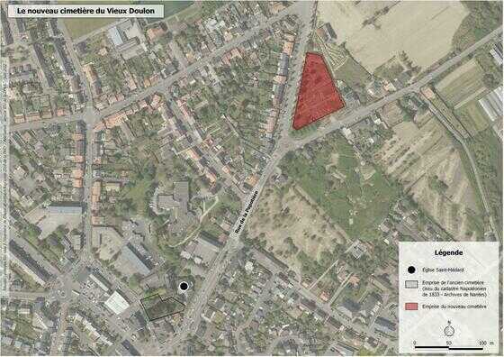 Carte des différents emplacements du cimetière du Vieux Doulon