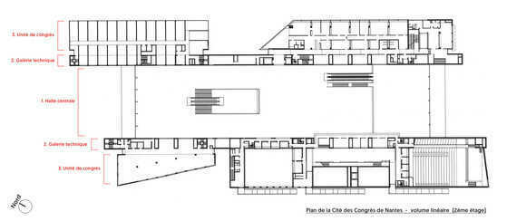 Plan du volume linéaire de la Cité des Congrès de Nantes