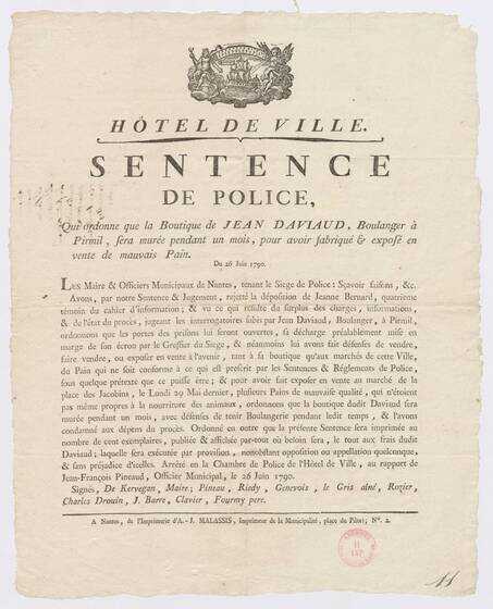 Sentence de Police du 26 juin 1790