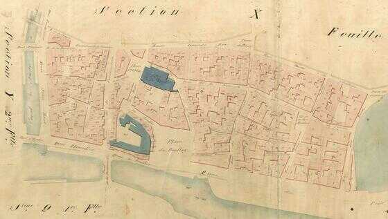 Détail du plan cadastral parcellaire de la commune de Nantes en 1835