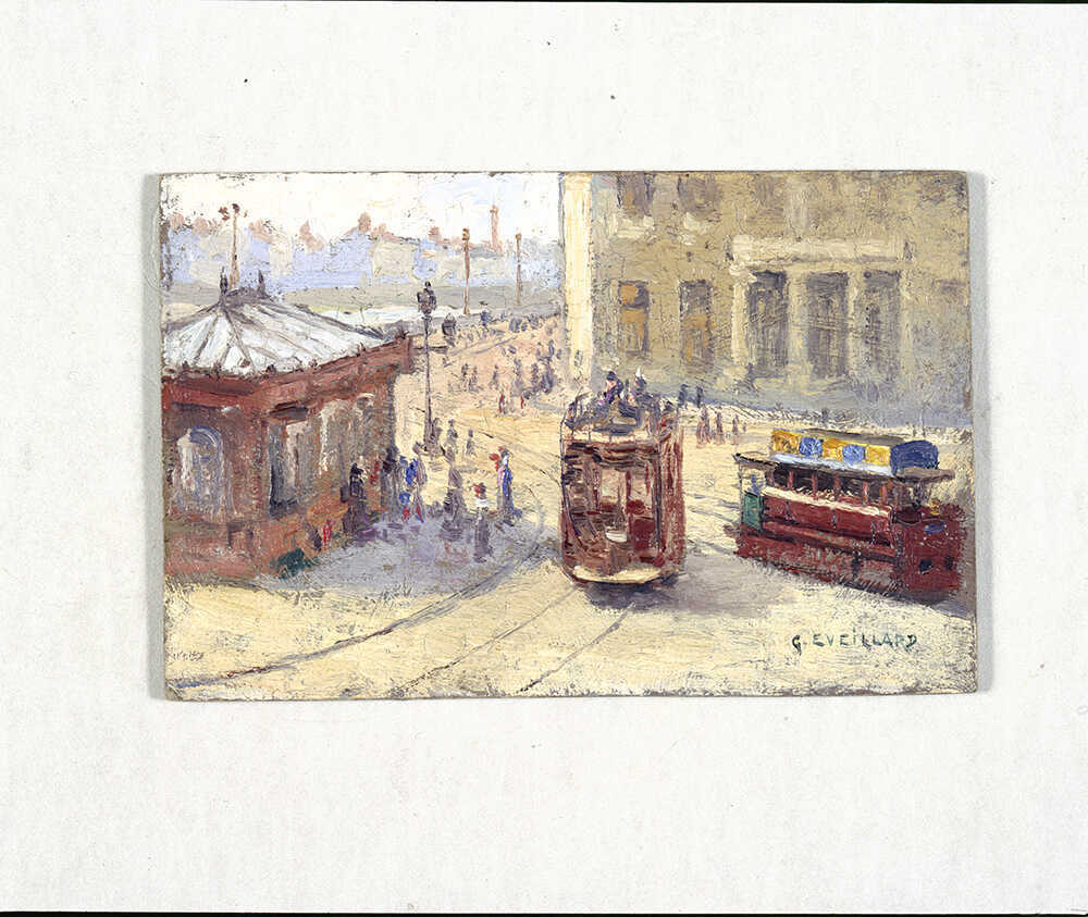 Huile sur carton, <i>Place du Commerce</i>