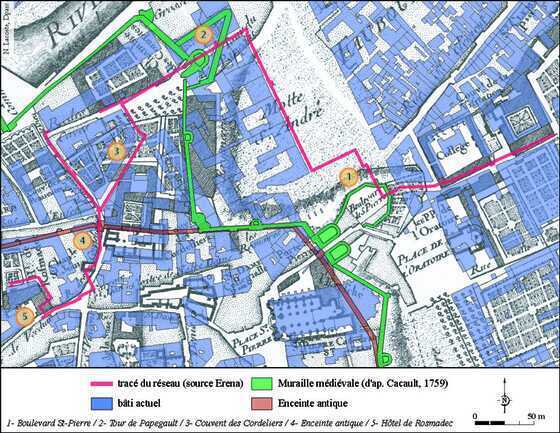 Tracé linéaire des travaux sur le plan Cacault de 1759