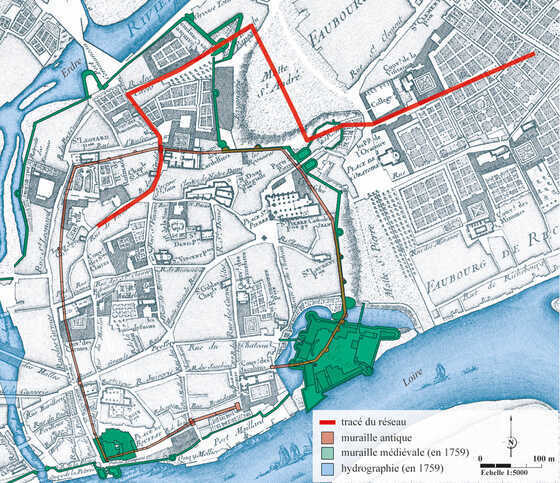 Tracé linéaire des travaux sur le plan Cacault de 1759