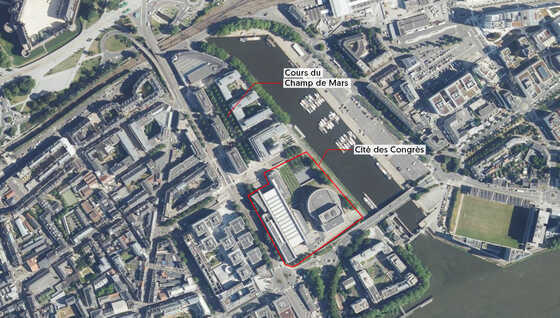 Vue aérienne de la Cité des Congrès de Nantes
