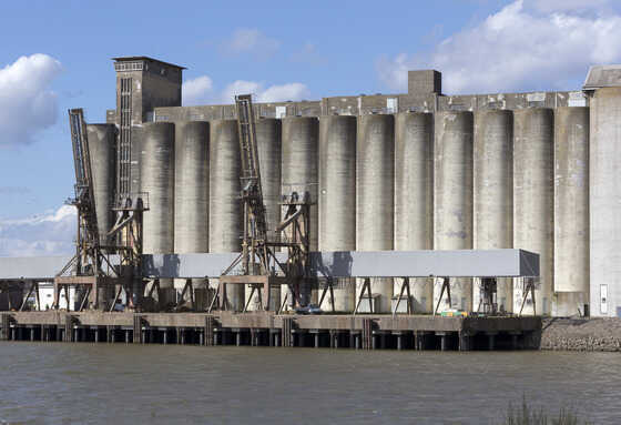 Portiques d'expédition en vrac des silos portuaires d'exportation de céréales