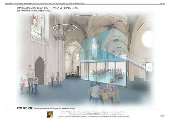 État projeté de la rénovation intérieure de la chapelle de la Persagotière