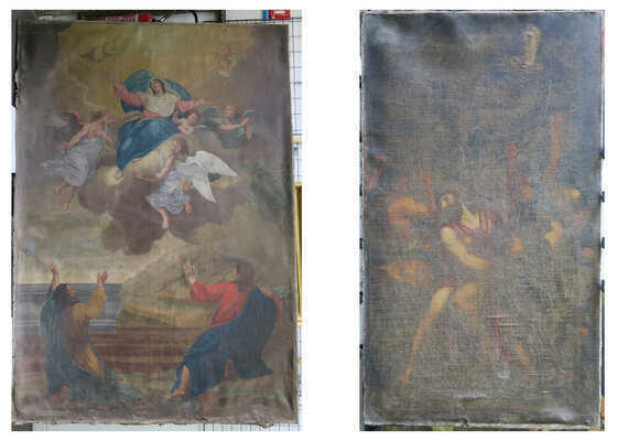 « L’Assomption de la Vierge » et « Le Couronnement d’épines » avant leurs restaurations.
