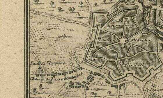 Extrait du plan de Fer montrant l’ancienne léproserie Saint-Lazare