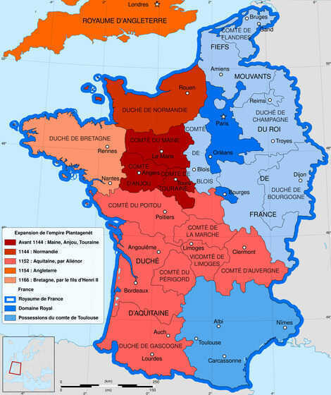 Carte de l’expansion de l’empire Plantagenêt de 1144 à 1166