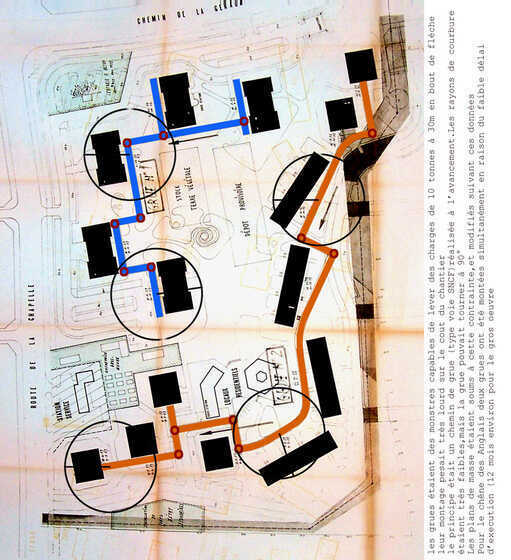 Plan des chemins de grue utilisés pour la construction du Chêne-des-Anglais