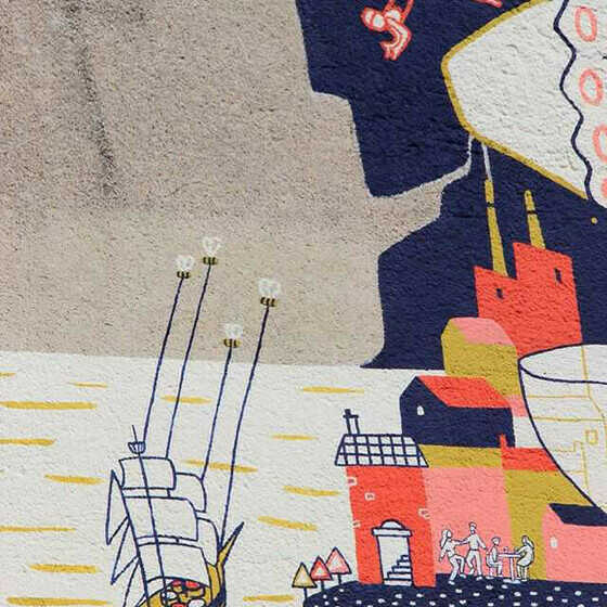 Détail de la fresque <i> Kairos </i> de la rue Montaudouine