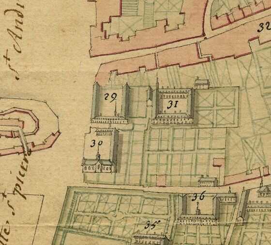 Détail du plan de la ville et des faubourgs de Nantes dressé par David Delafond en 1723