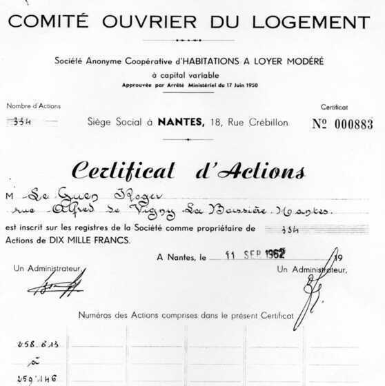Certificat d’actions d’un Castor