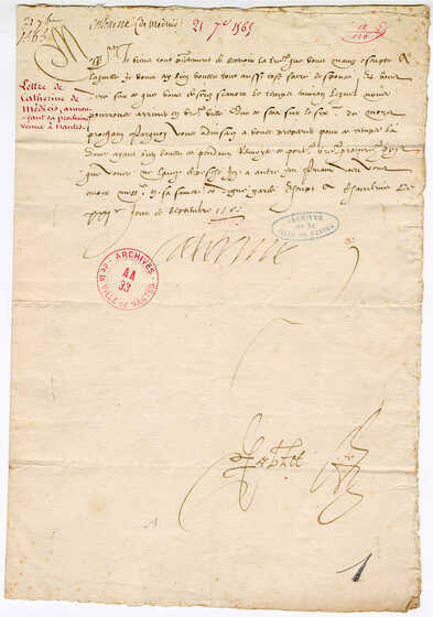 Lettre Catherine de Médicis