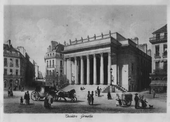 Reproduction d’une lithographie du théâtre et de la place Graslin