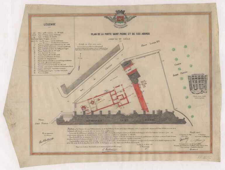 Plan de la porte Saint-Pierre et de ses abords dressé à partir des travaux de Georges Durville